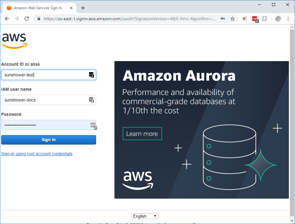 AWS Console Page